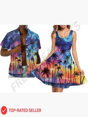Hawaiian Matching Couple Outfit Dress Classic Elegant Beach Party Wear